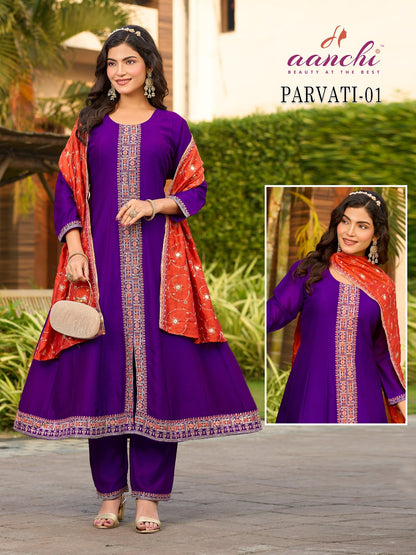 Parvati 01 To 05 Aanchi Vichitra Silk Readymade Suits Supplier India