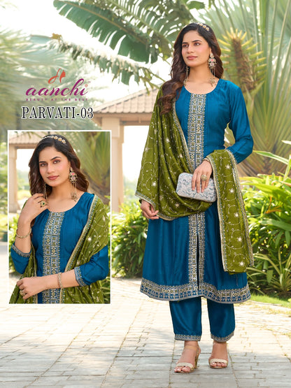 Parvati 01 To 05 Aanchi Vichitra Silk Readymade Suits Supplier India