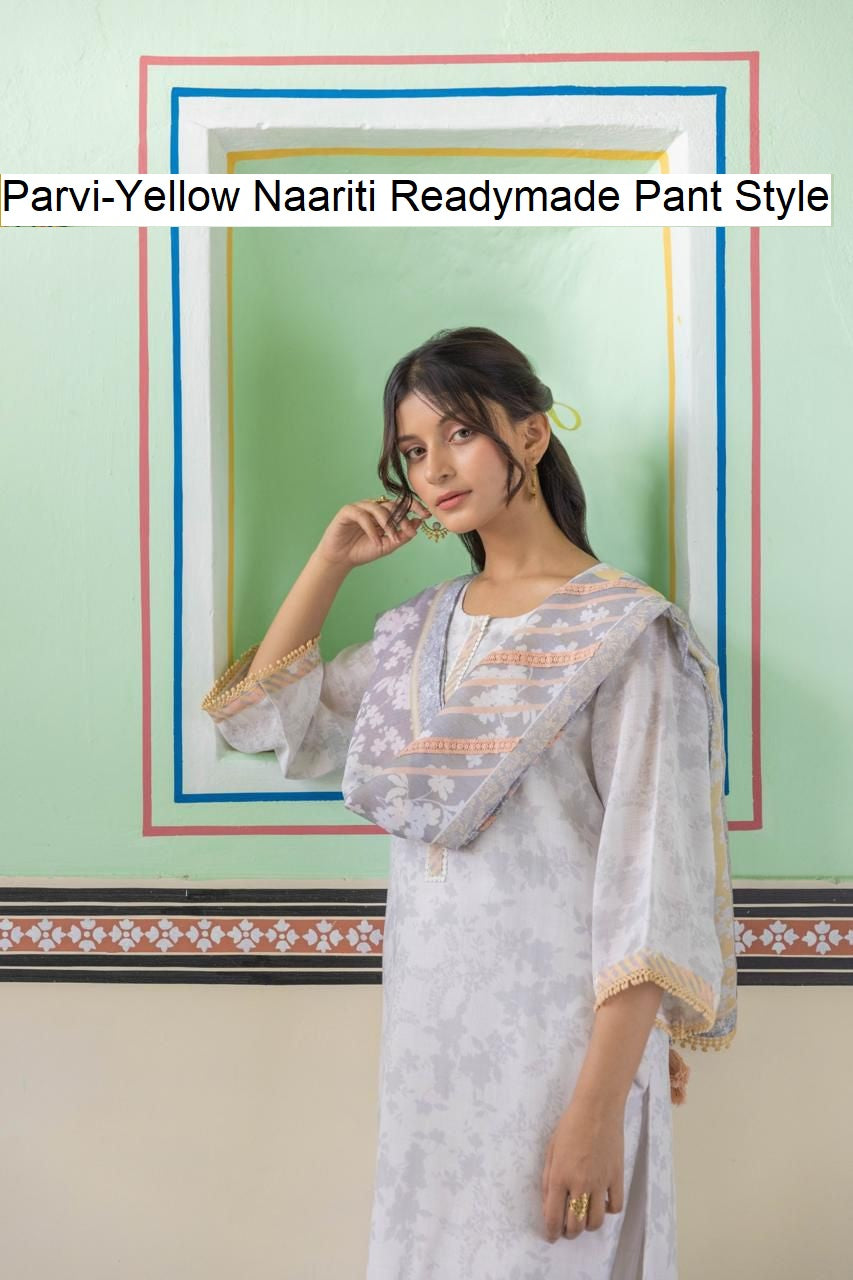 Parvi-Yellow Naariti Pure Linen Readymade Pant Style Suits Wholesale Price