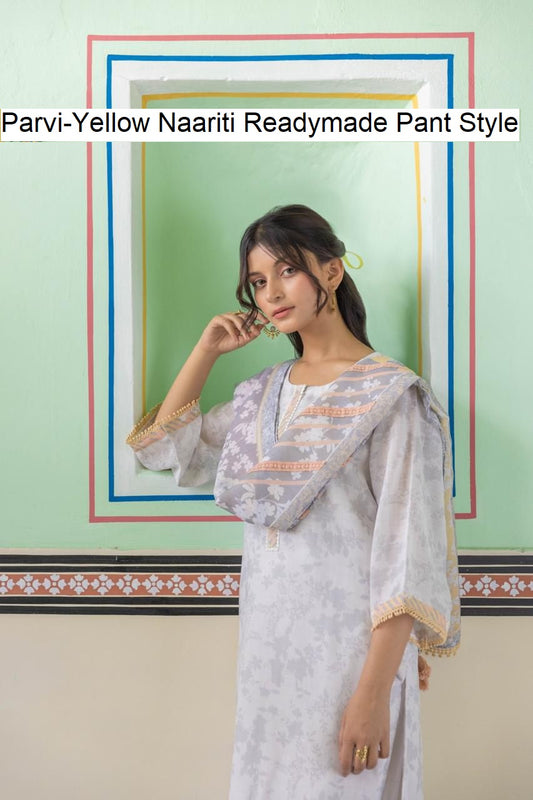 Parvi-Yellow Naariti Pure Linen Readymade Pant Style Suits Wholesale Price