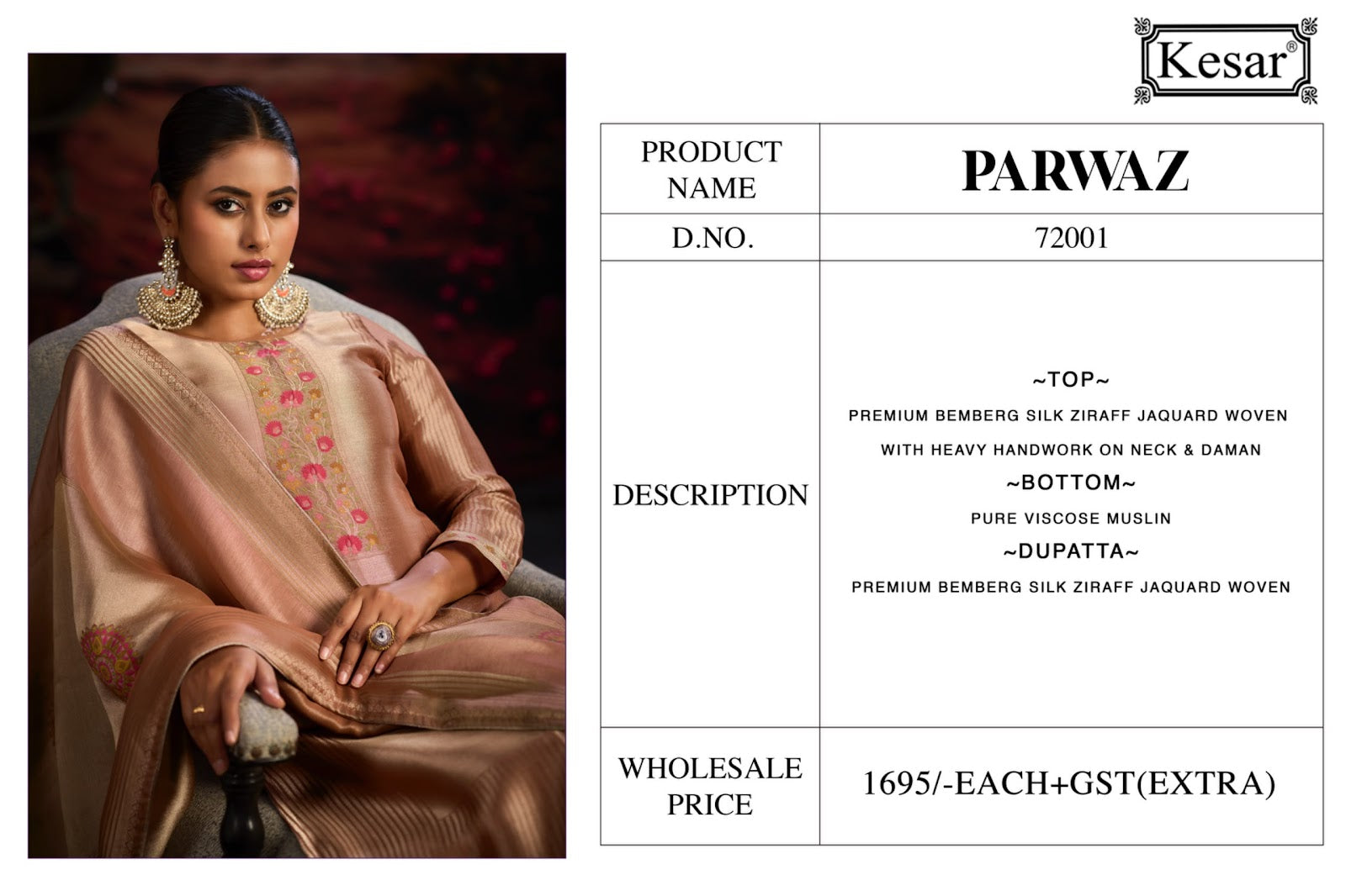 Parwaz Kesar Bemberg Silk Karachi Salwar Suits Wholesale Price