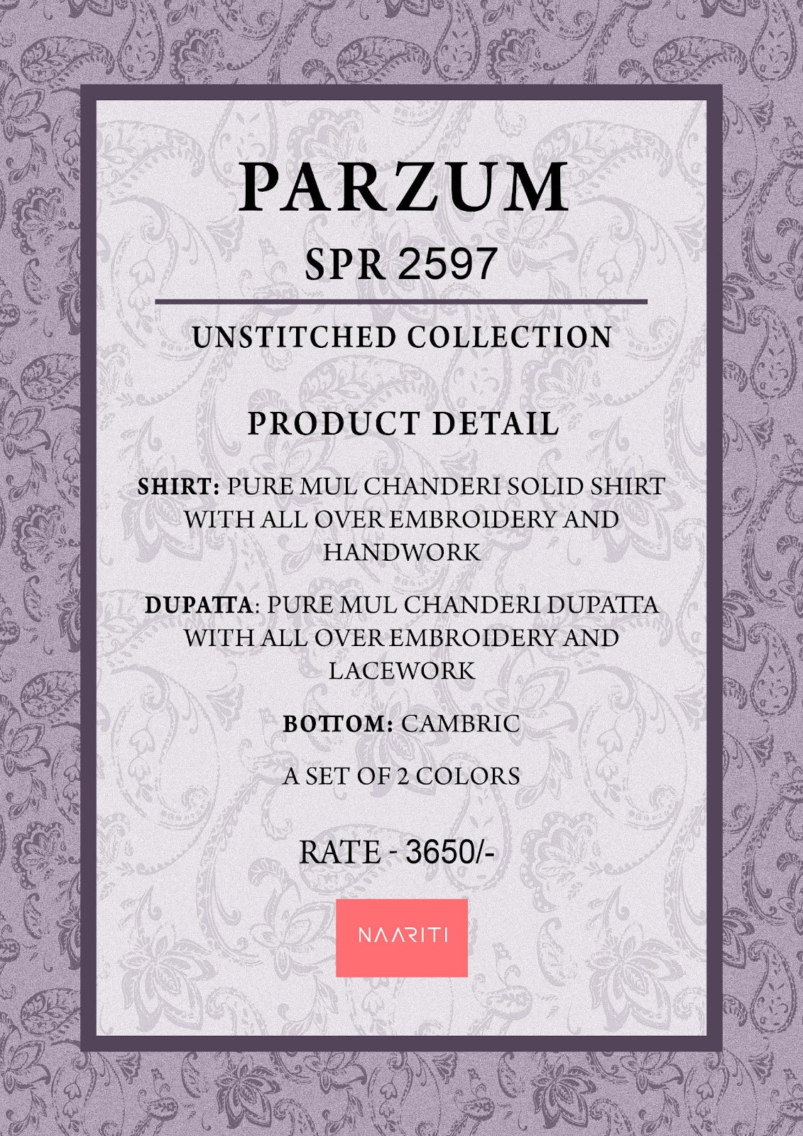 Parzum Naariti Mul Chanderi Pant Style Suits Exporter India