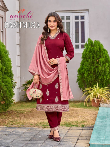 Pashmina Aanchi Vichitra Silk Readymade Pant Style Suits Wholesaler Gujarat