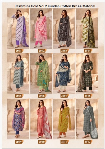 Pashmina Gold Vol 2 Kundan Cotton Dress Material Supplier India