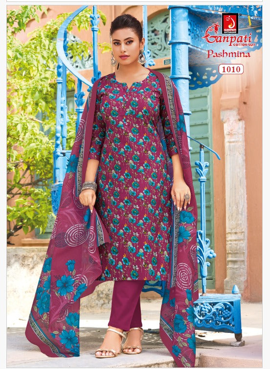 Pashmina Vol 1 Ganpati Cotton Lawn Pant Style Suits Wholesaler Ahmedabad