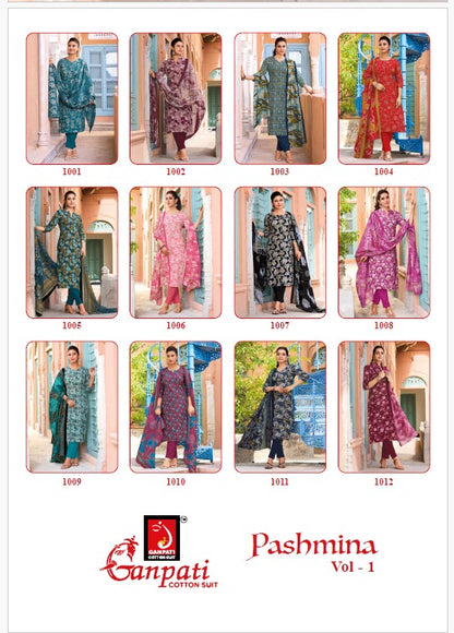 Pashmina Vol 1 Ganpati Cotton Lawn Pant Style Suits Wholesaler Ahmedabad