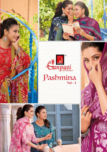 Pashmina Vol 1 Ganpati Cotton Lawn Pant Style Suits Wholesaler Ahmedabad