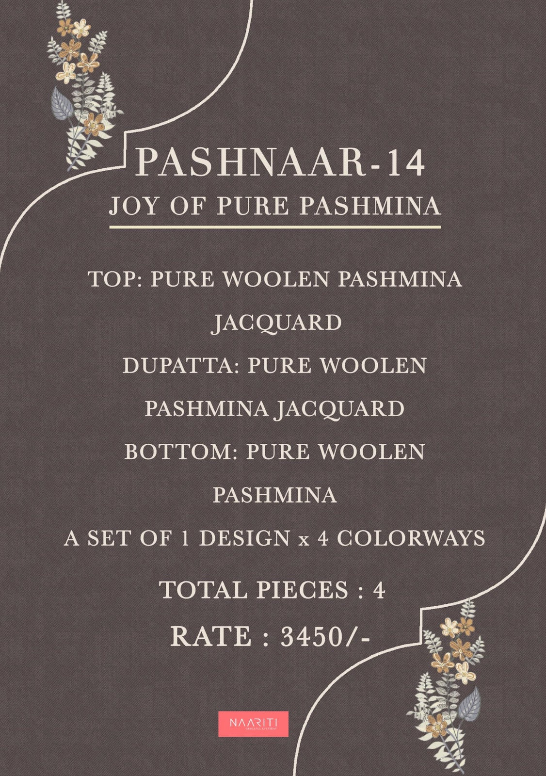 Pashnaar 14 Naariti Pure Woolen Pashmina Suits Exporter India