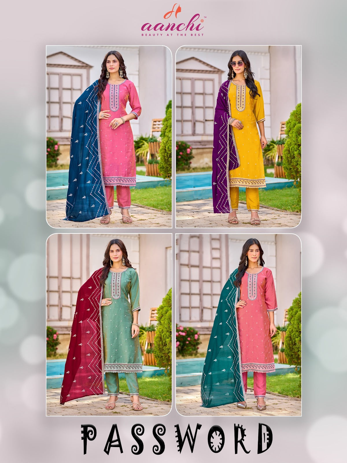 Password Aanchi Vichitra Shimmer Readymade Pant Style Suits Supplier India
