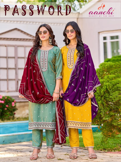 Password Aanchi Vichitra Shimmer Readymade Pant Style Suits Supplier India