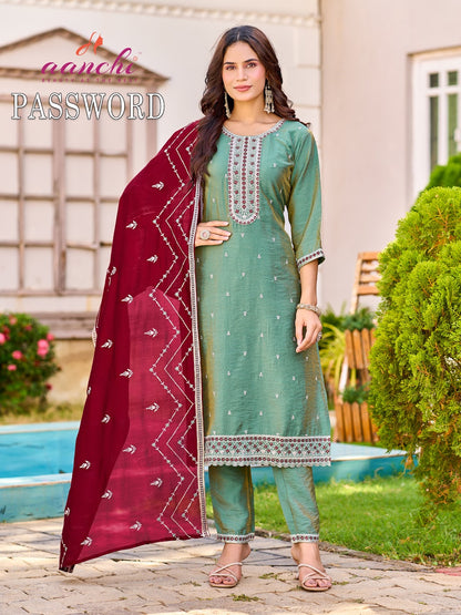 Password Aanchi Vichitra Shimmer Readymade Pant Style Suits Supplier India