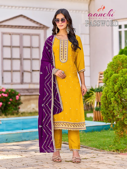 Password Aanchi Vichitra Shimmer Readymade Pant Style Suits Supplier India