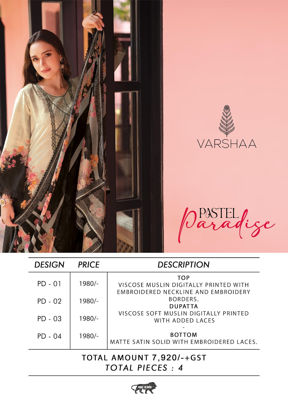 Pastel Paradise Varsha Fashions Viscose Muslin Pant Style Suits Wholesaler