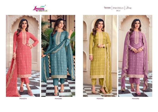 Pastels Vol 2 Avon Trendz Organza Silk Pant Style Suits Supplier