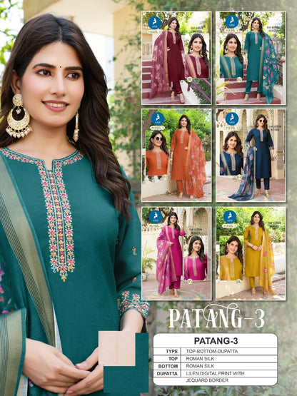 Patang 3 Kaya Roman Silk Readymade Pant Style Suits Wholesale