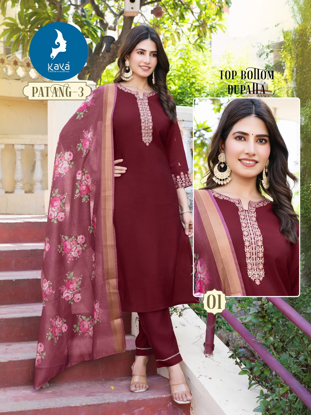 Patang 3 Kaya Roman Silk Readymade Pant Style Suits Wholesale