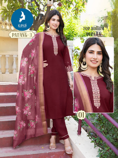 Patang 3 Kaya Roman Silk Readymade Pant Style Suits Wholesale
