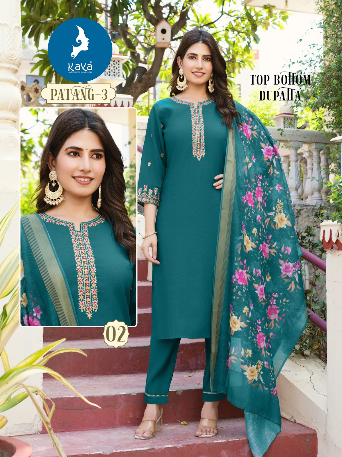 Patang 3 Kaya Roman Silk Readymade Pant Style Suits Wholesale