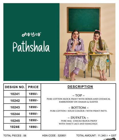 Pathshala Jay Vijay Pure Cotton Pant Style Suits Wholesale