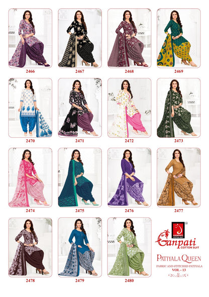 Patiyala Queen Vol 13 Ganpati Cotton Dress Material Wholesaler Ahmedabad