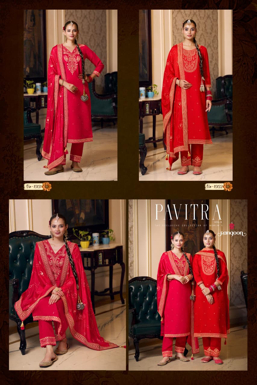 Pavitra Vol 3 Rangoon Silk Readymade Pant Style Suits Exporter India