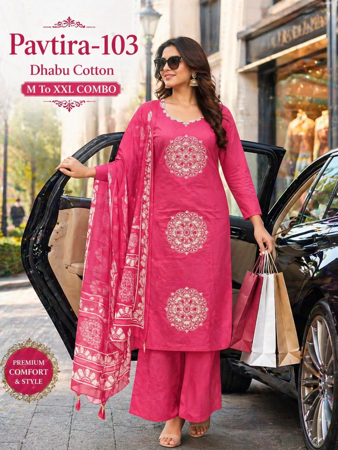 Pavtira Green Tomato Dhabu Cotton Readymade Plazzo Style Suits Supplier