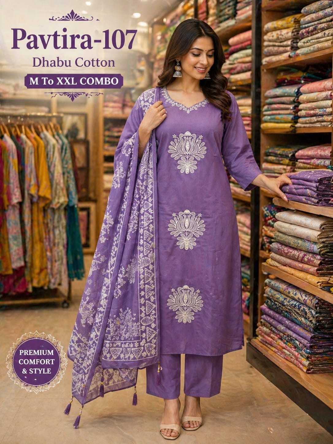 Pavtira Green Tomato Dhabu Cotton Readymade Plazzo Style Suits Supplier