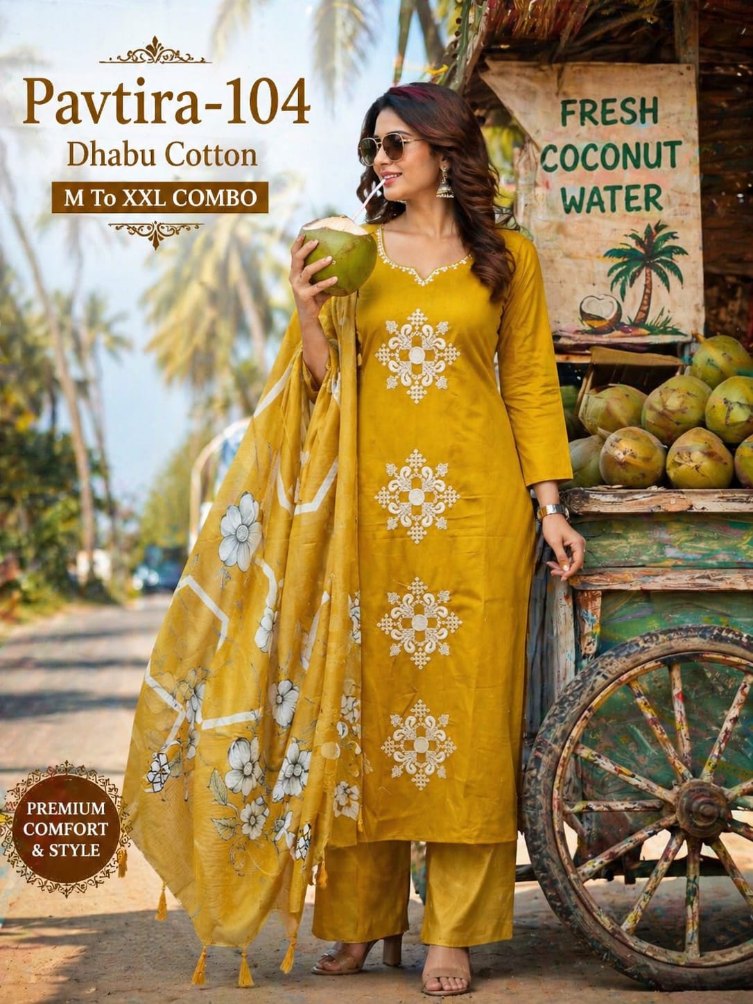 Pavtira Green Tomato Dhabu Cotton Readymade Plazzo Style Suits Supplier