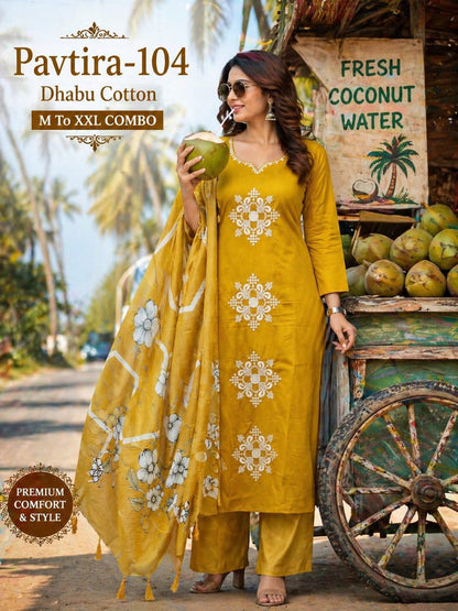 Pavtira Green Tomato Dhabu Cotton Readymade Plazzo Style Suits Supplier
