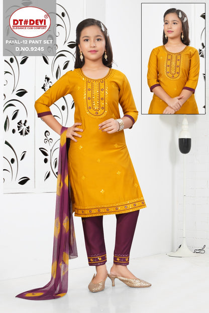 Payal 12 Dn 9245 Dt Devi Roman Silk Girls Readymade Pant Suits Exporter India