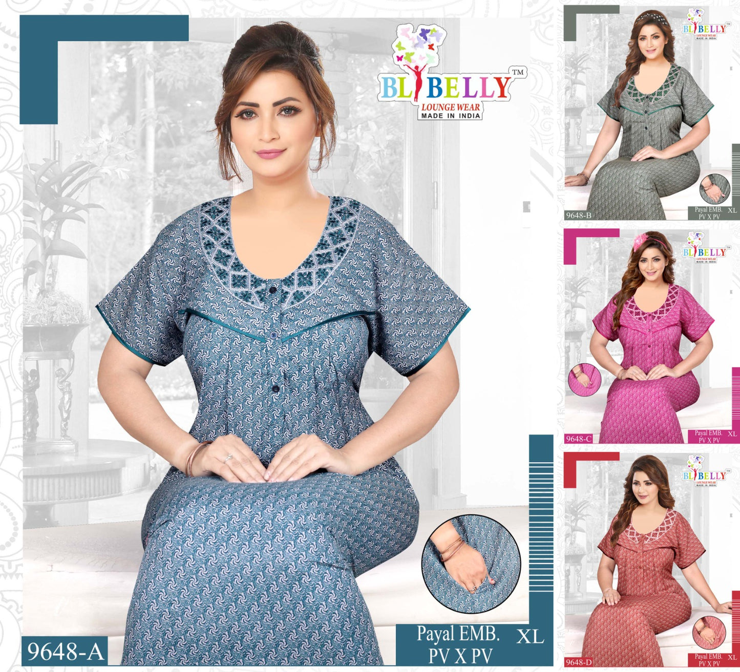 Payal Embroidery Belly Pv Night Gowns Wholesale