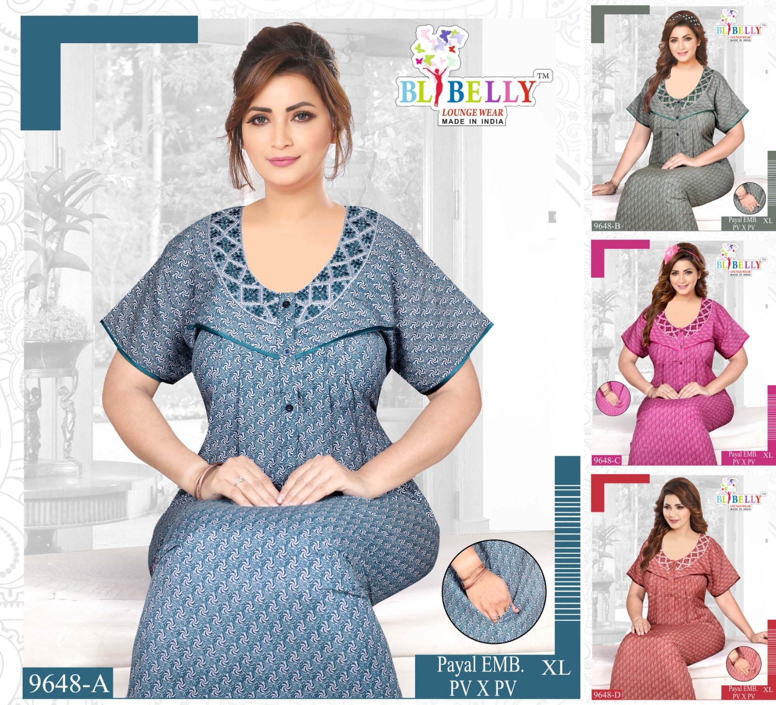 Payal Embroidery Belly Pv Night Gowns Wholesale