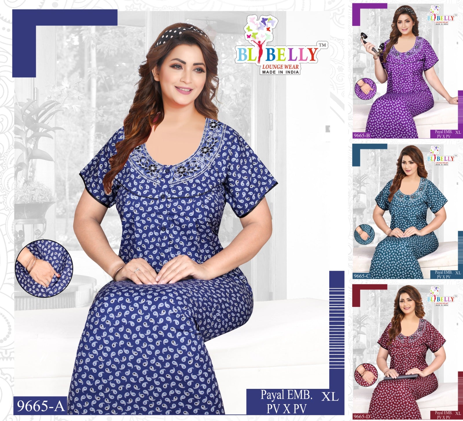 Payal Embroidery Belly Pv Night Gowns Wholesale