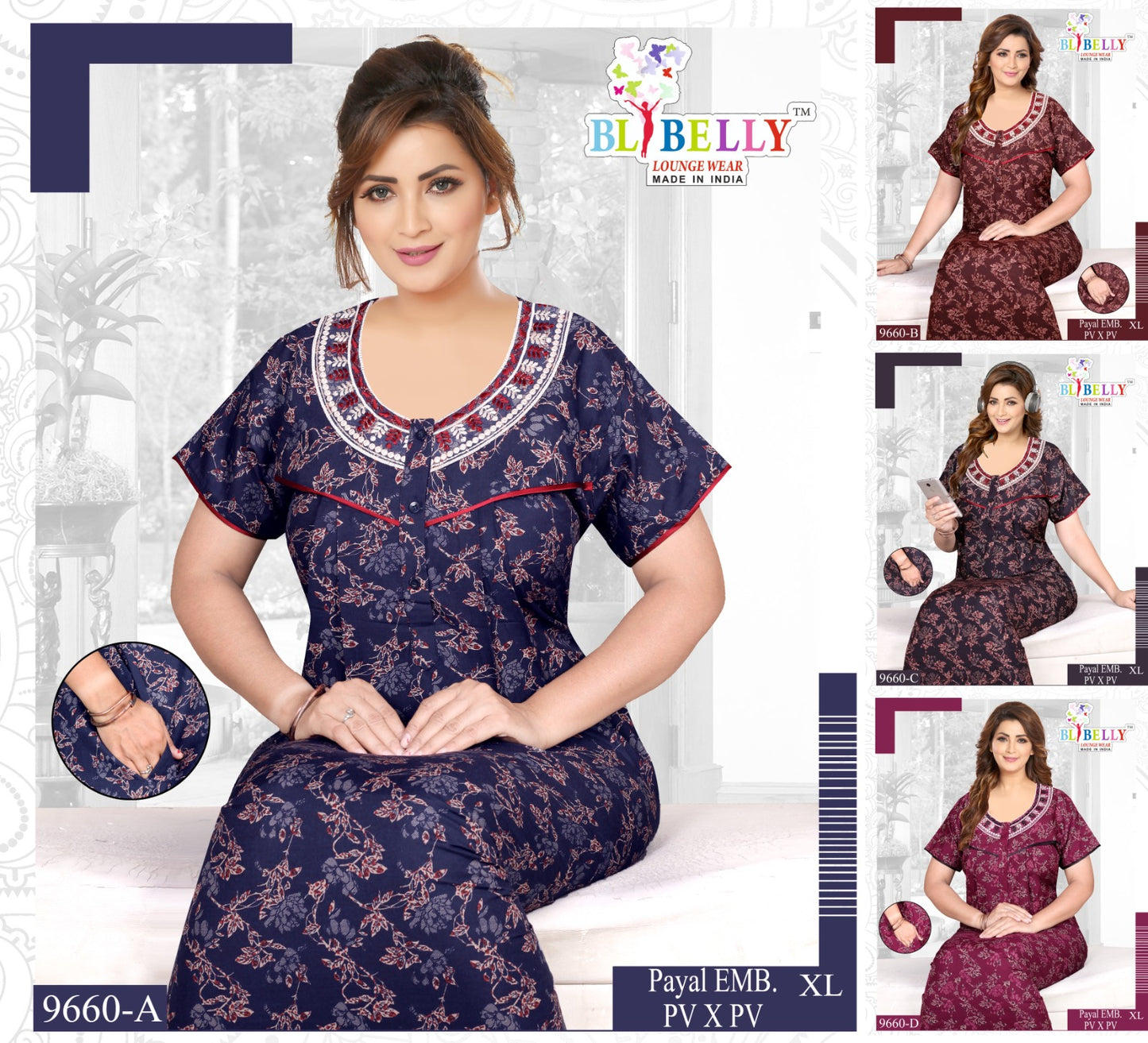 Payal Embroidery Belly Pv Night Gowns Wholesale
