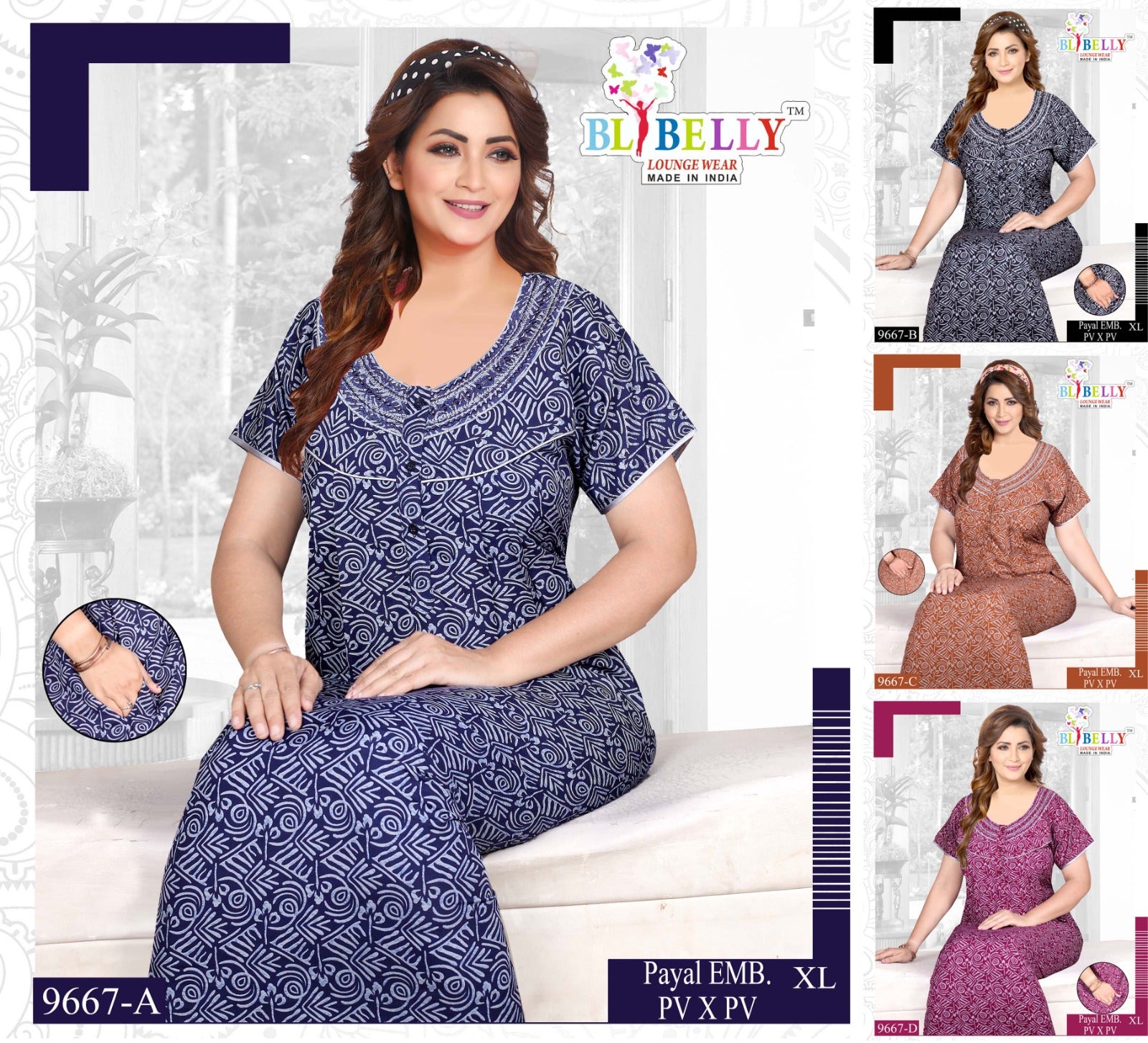 Payal Embroidery Belly Pv Night Gowns Wholesale