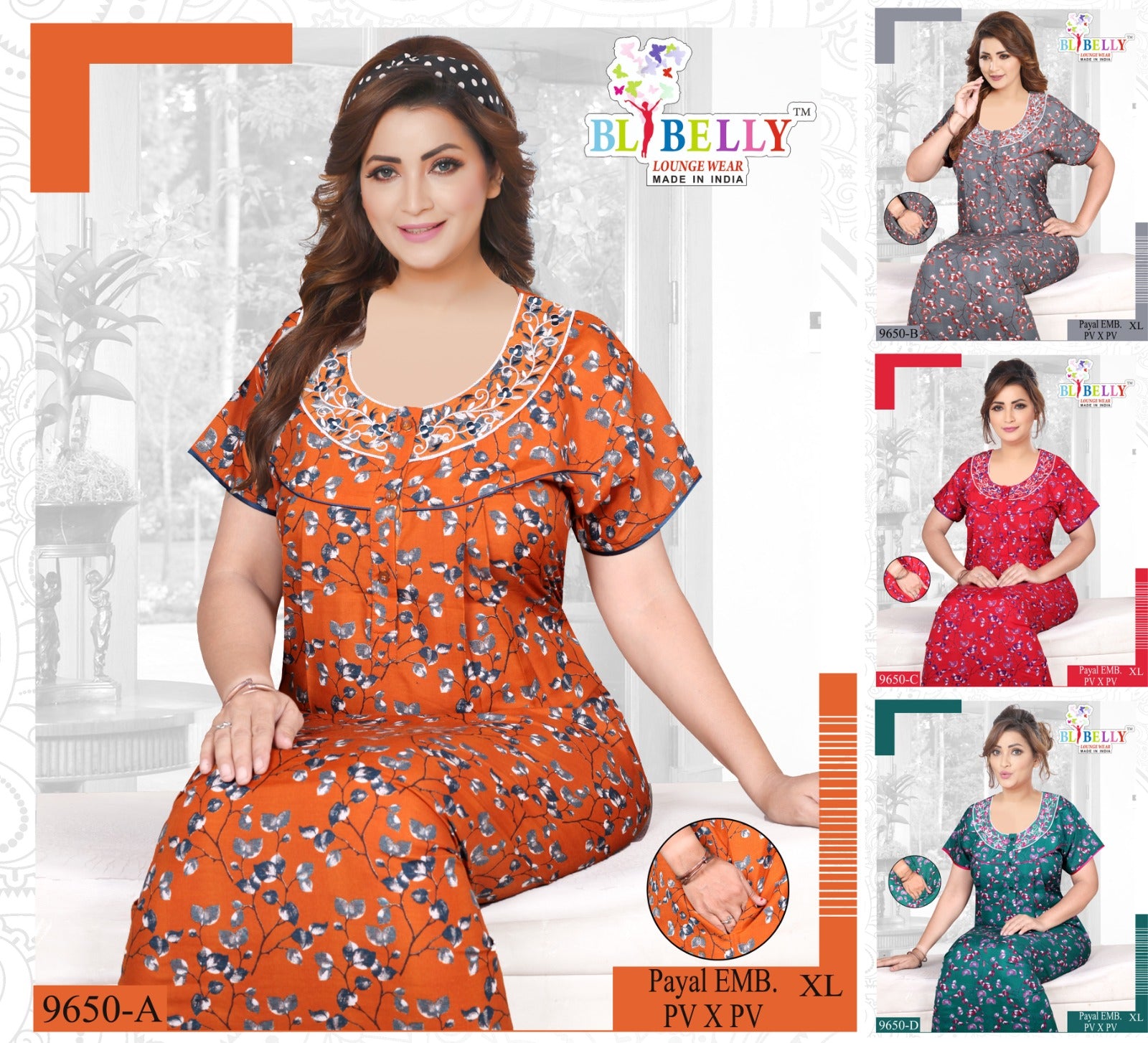 Payal Neck Belly Pv Night Gowns Supplier Ahmedabad