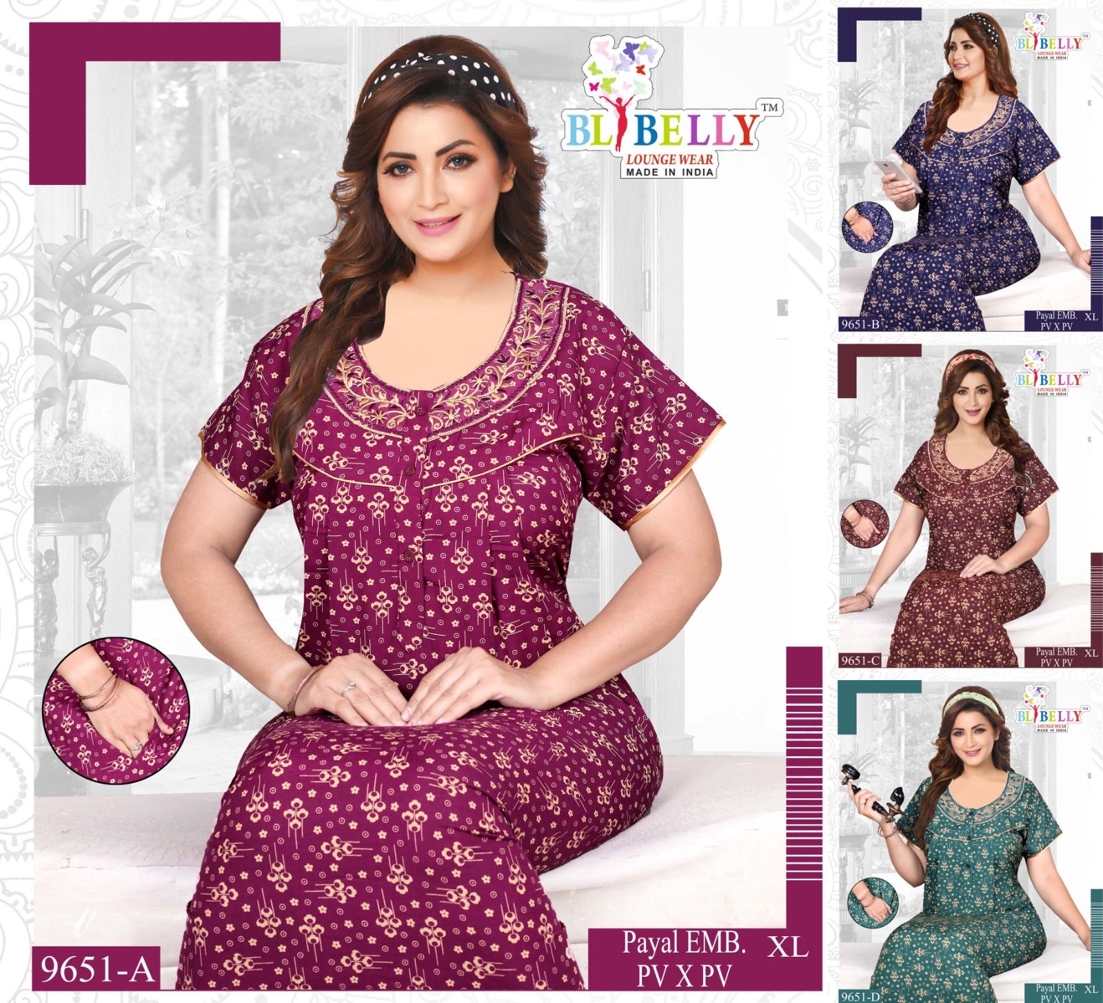 Payal Neck Belly Pv Night Gowns Supplier Ahmedabad