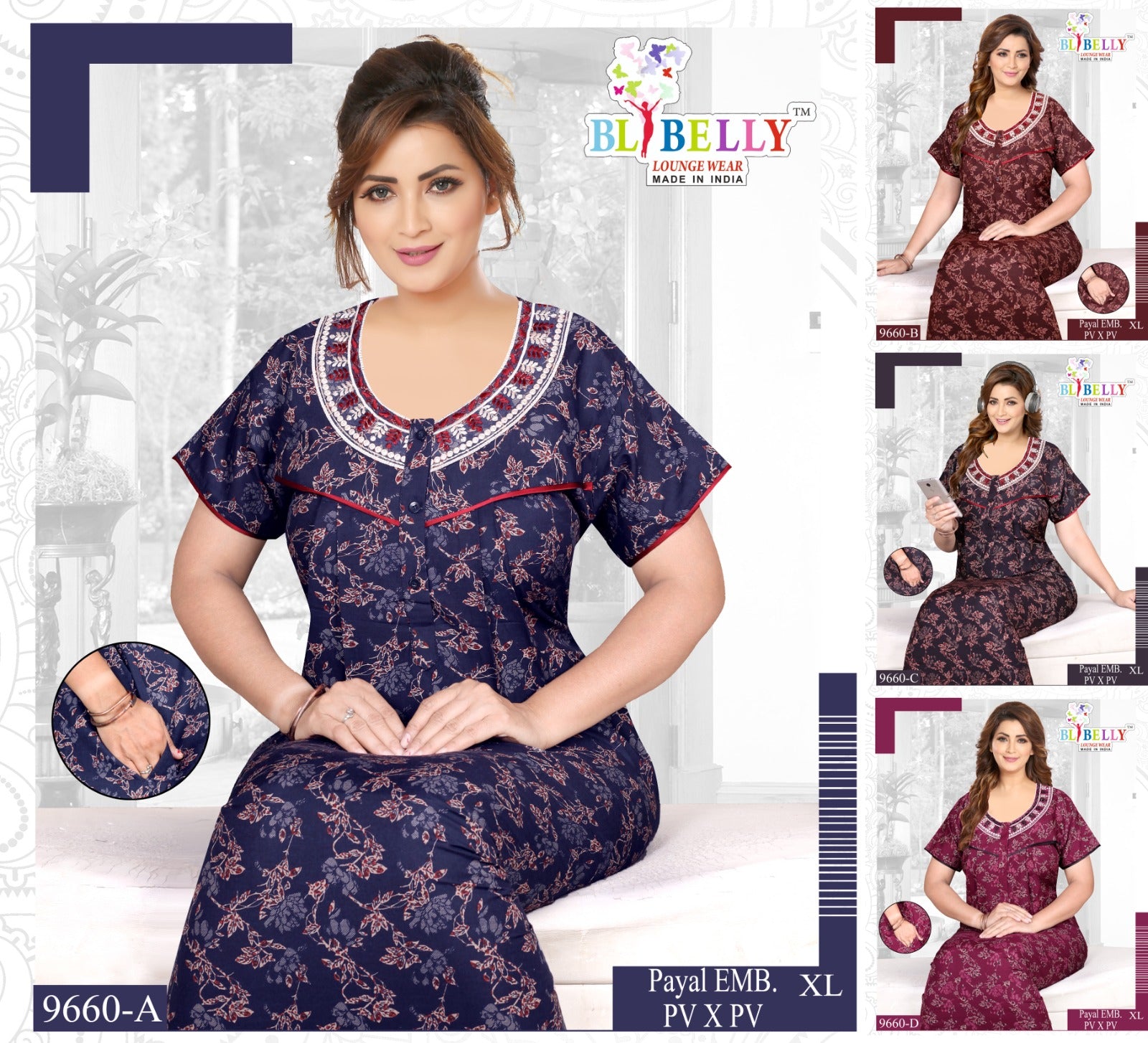 Payal Neck Belly Pv Night Gowns Supplier Ahmedabad