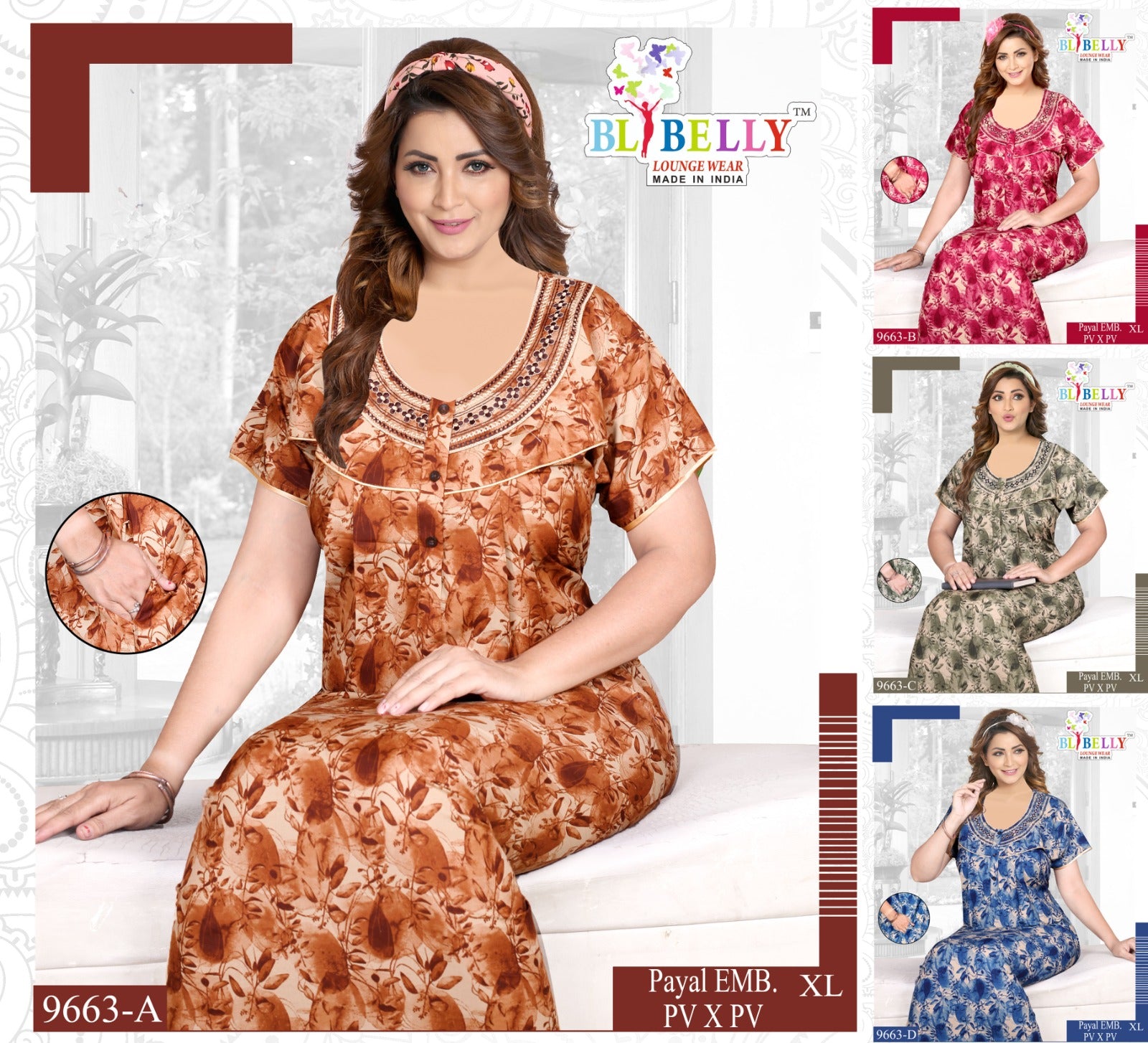 Payal Neck Belly Pv Night Gowns Supplier Ahmedabad