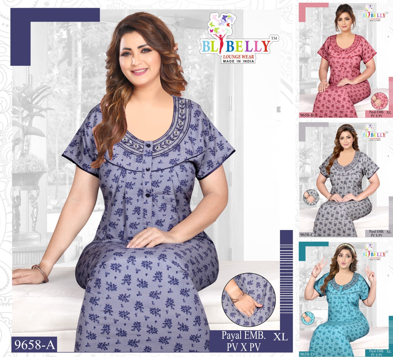 Payal Neck Belly Pv Night Gowns Supplier Ahmedabad