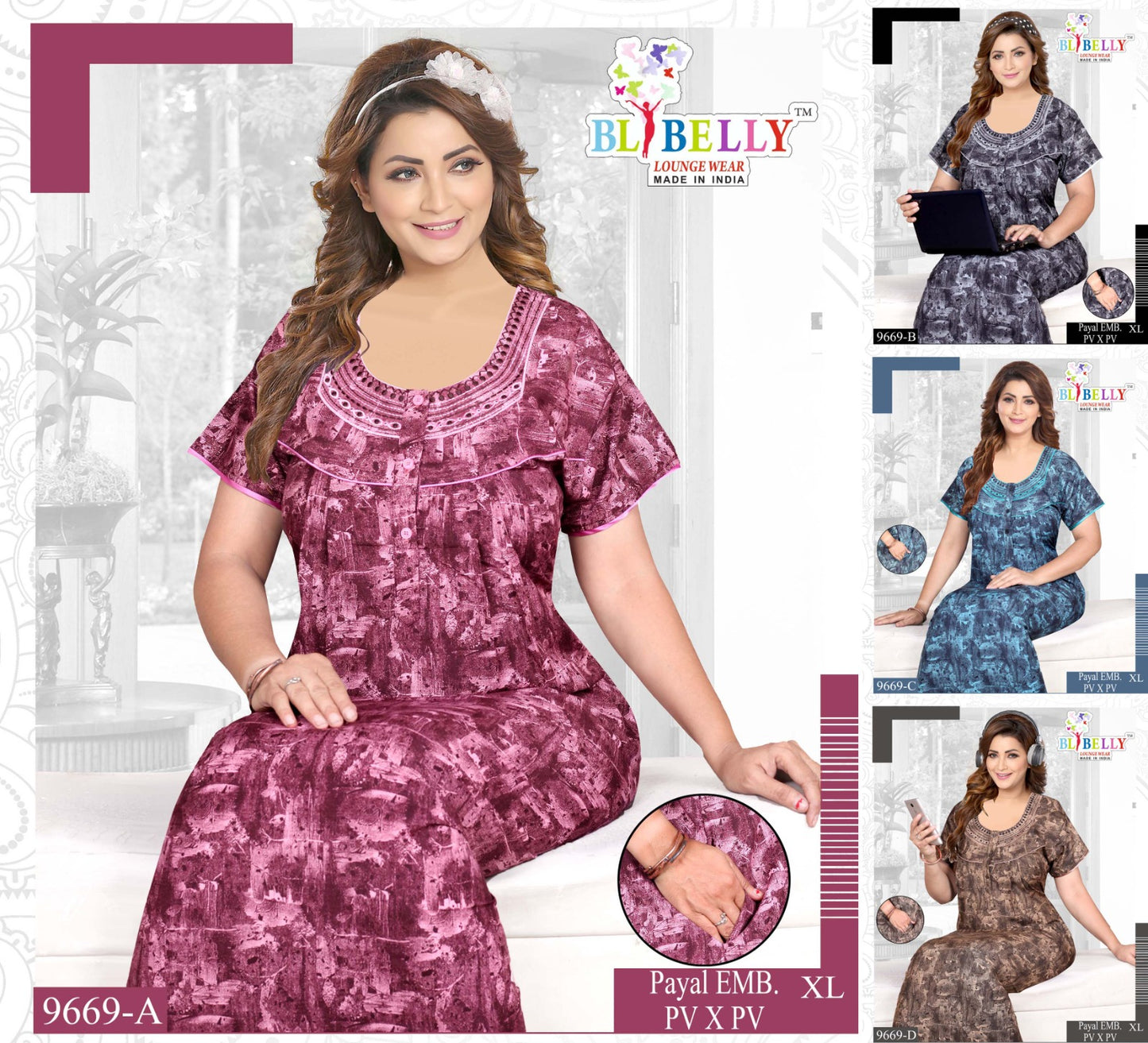 Payal Neck Belly Pv Night Gowns Supplier Ahmedabad
