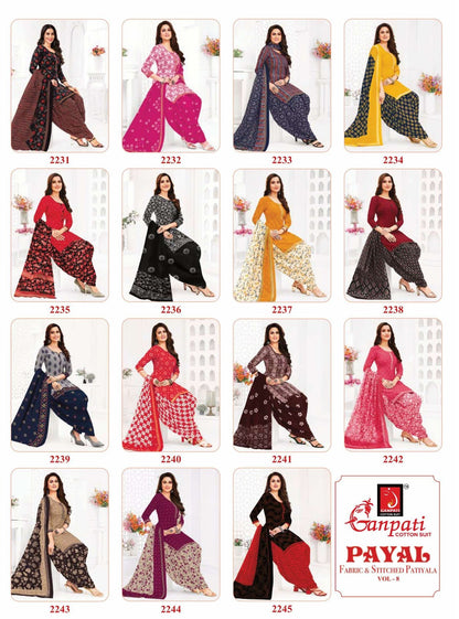 Payal Vol 8 Ganpati Readymade Cotton Patiyala Suits Wholesale