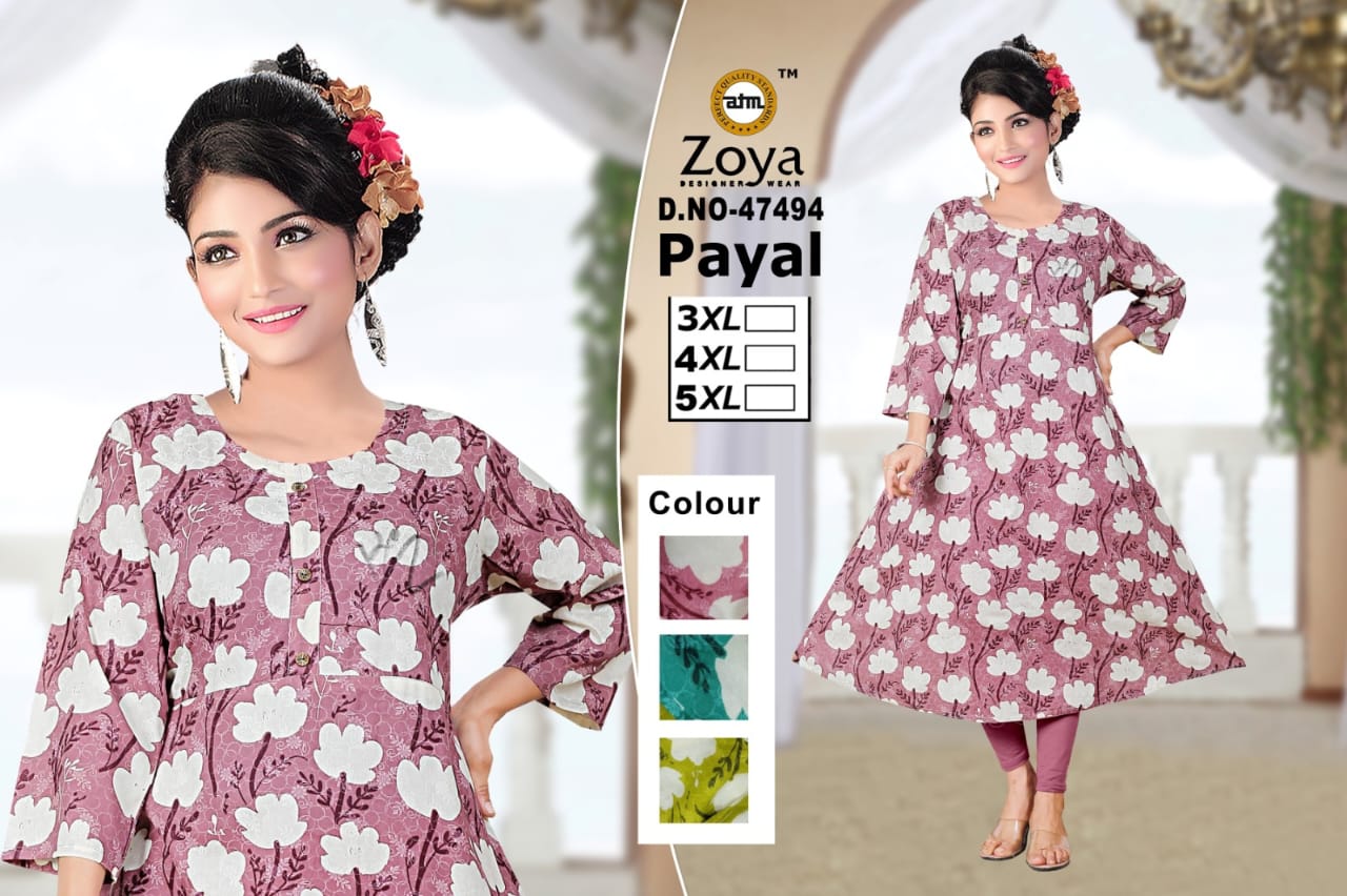Payal Zoya Rayon Plus Size Kurtis Exporter Gujarat
