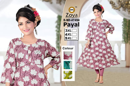 Payal Zoya Rayon Plus Size Kurtis Exporter Gujarat