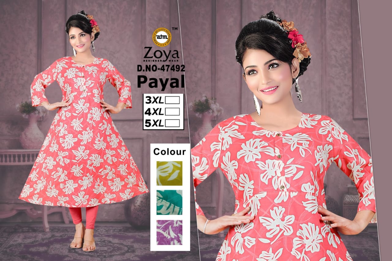 Payal Zoya Rayon Plus Size Kurtis Exporter Gujarat