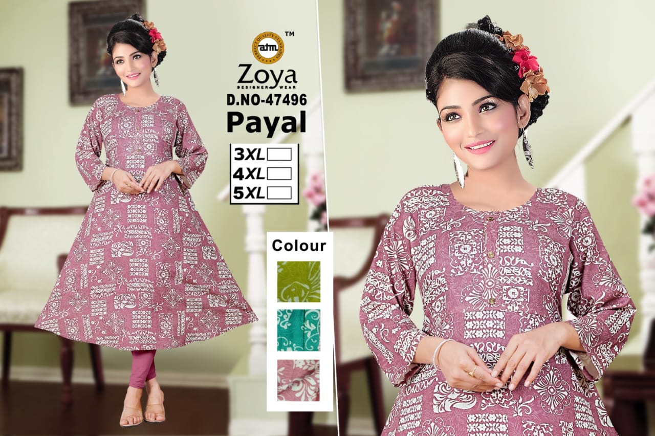 Payal Zoya Rayon Plus Size Kurtis Exporter Gujarat
