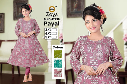 Payal Zoya Rayon Plus Size Kurtis Exporter Gujarat
