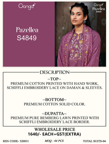 Pazellea S4849 Ganga Cotton Plazzo Style Suits Exporter India