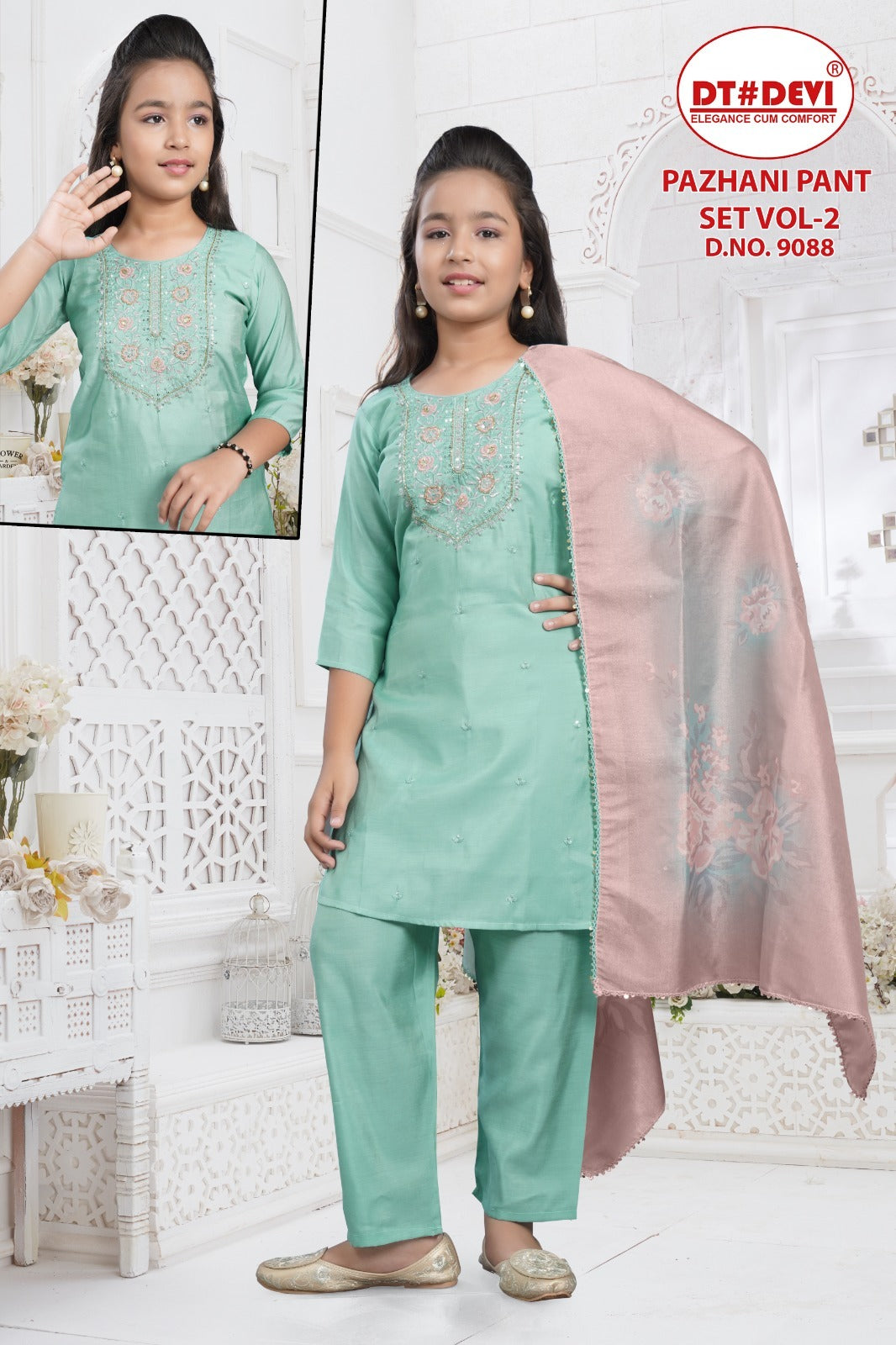Pazhani Vol 2 Dn 9088 Dt Devi Roman Simmer Girls Readymade Pant Suits Exporter Gujarat