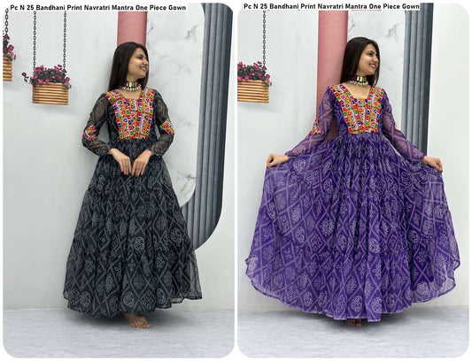 Pc N 25 Bandhani Print Navratri Mantra Cotton One Piece Gown Supplier Gujarat